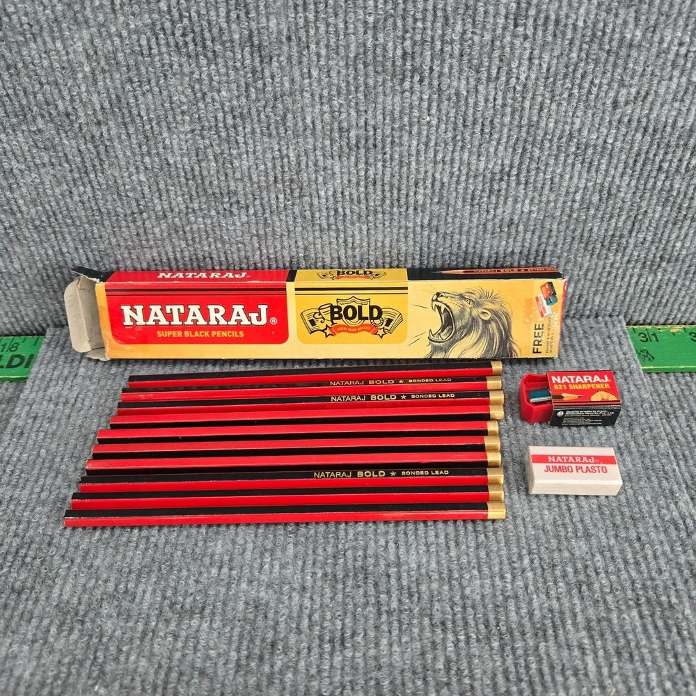 Nataraj Bold Super Black Pencils Set with Sharpener and Eraser NOS